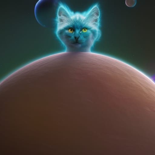 Alien Nebelung Cat on Furry Planet, 3D Digital Art