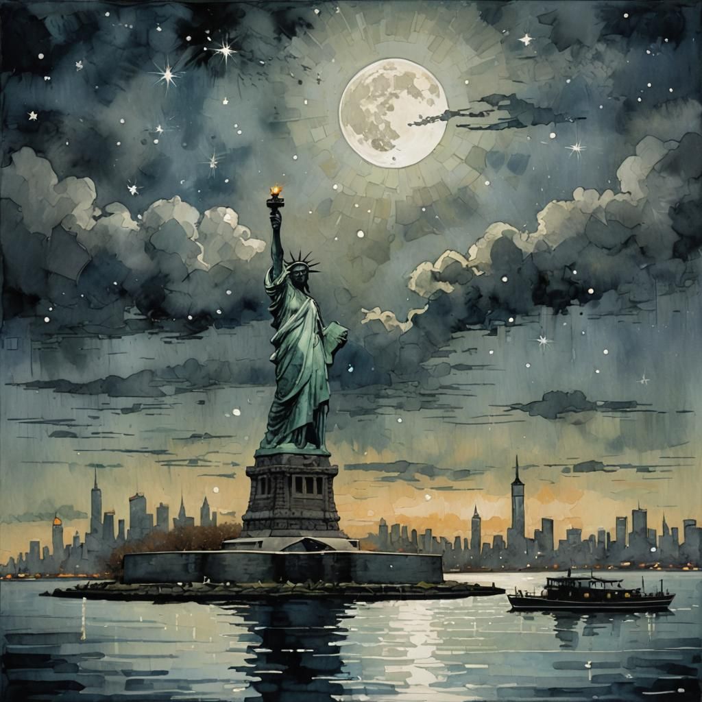 Statue of Liberty: Semi-Abstract Impressionist Painting