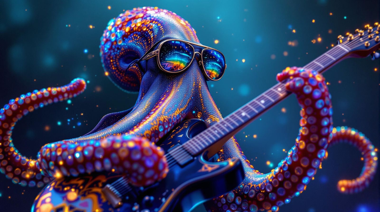 Rockstar Octopus Plays Electric Guitar