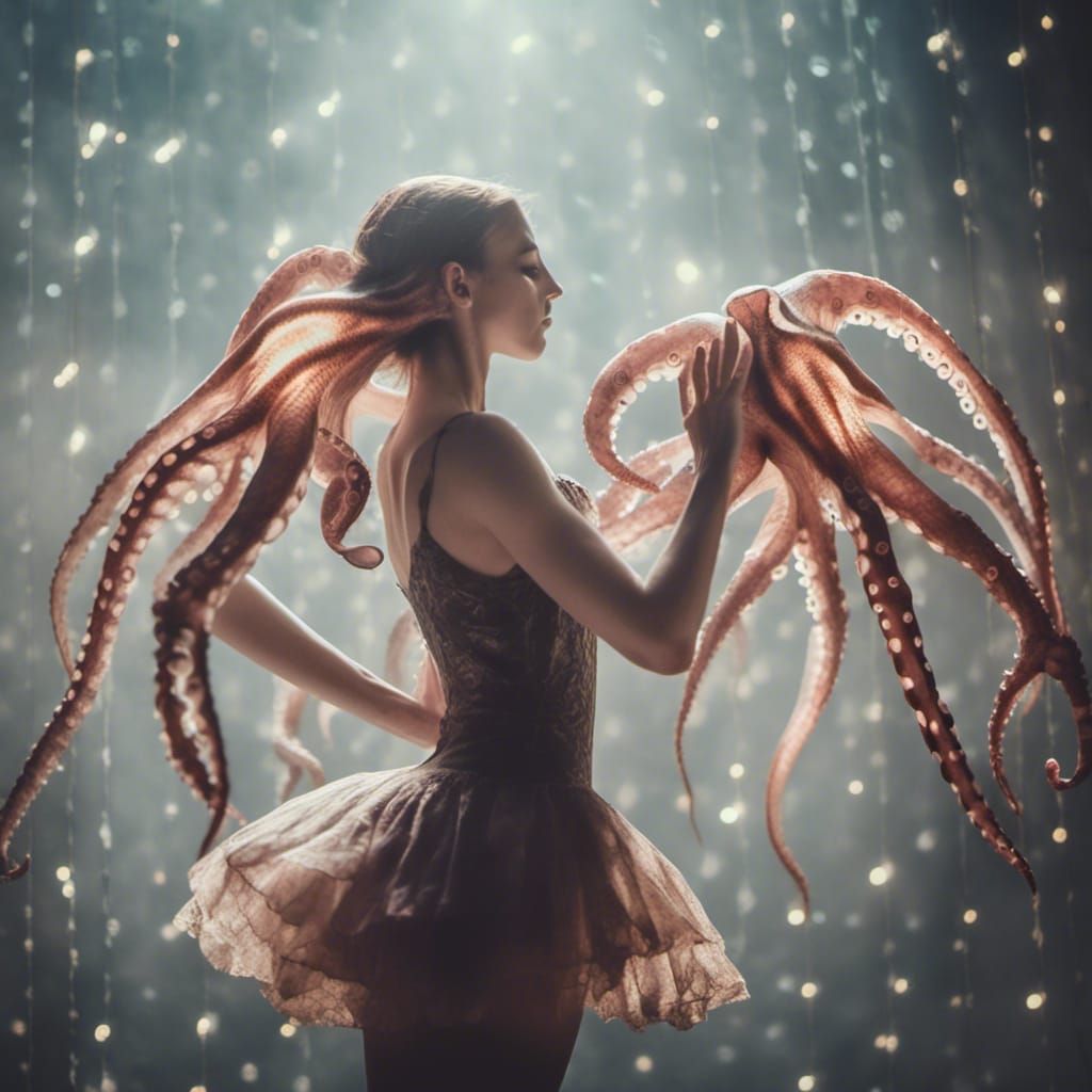 Dancing Ballerina with Squid Head, Macabre Photography