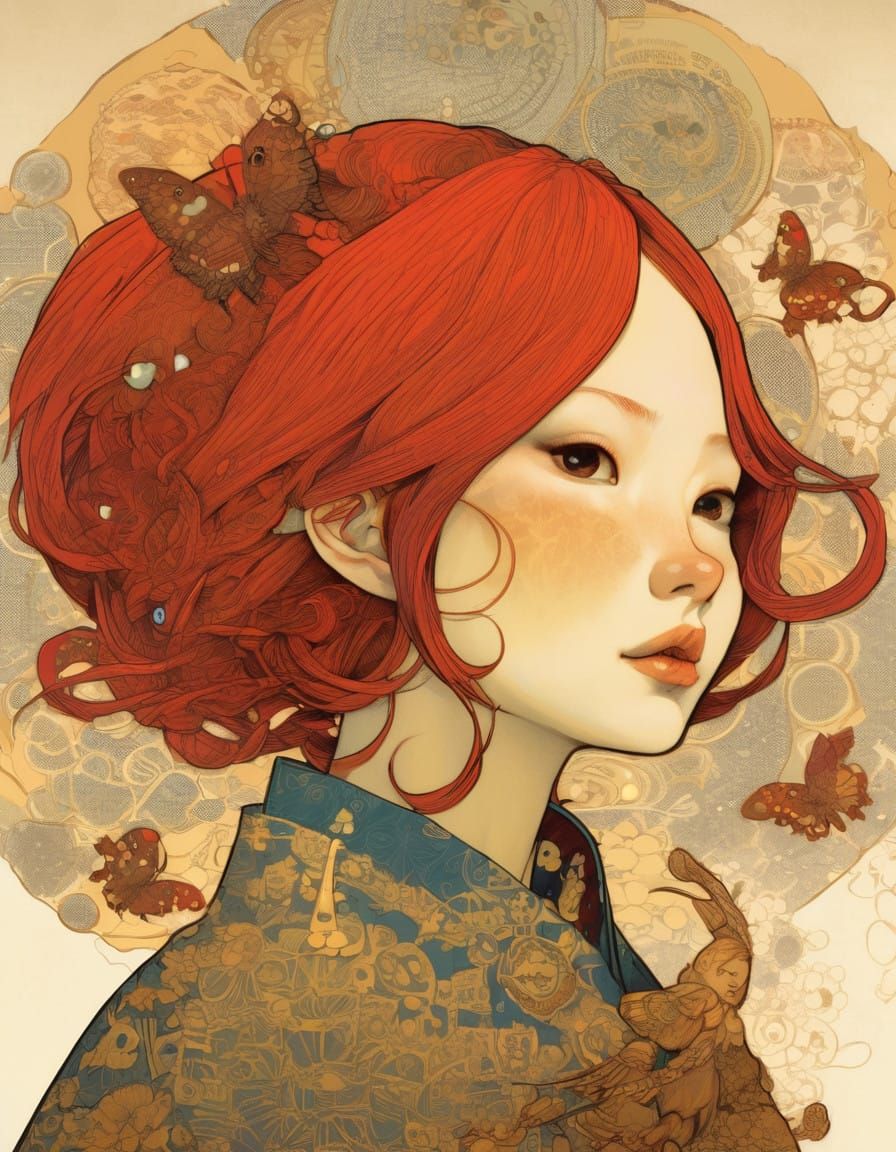 Vibrant Red Hair in a Whimsical Art Style