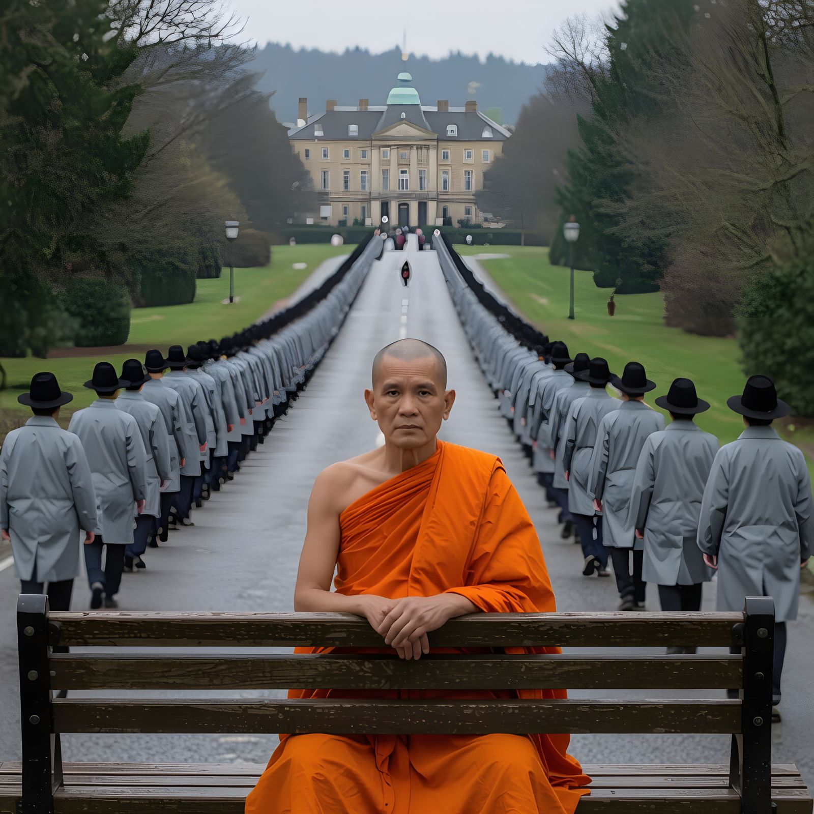 Thai Monk Gazes Compassionately at Alienated Crowd