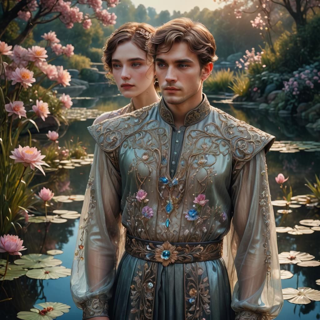 Detailed matte painting. Close-up portrait. A handsome young...