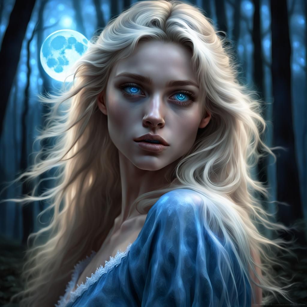 Girl in Moonlight: Detailed Forest Photography