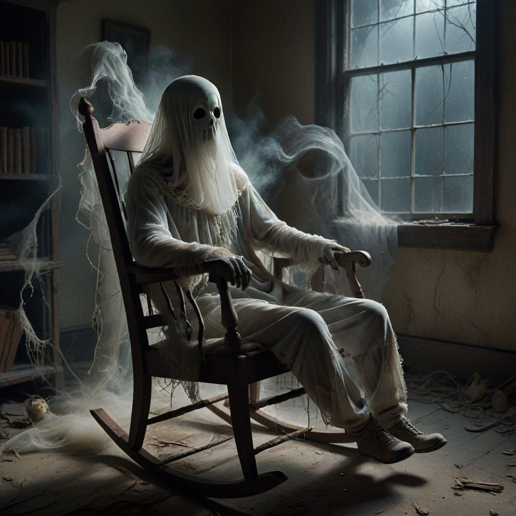 Eerie Ghost in Rocking Chair: Haunting Surrealism