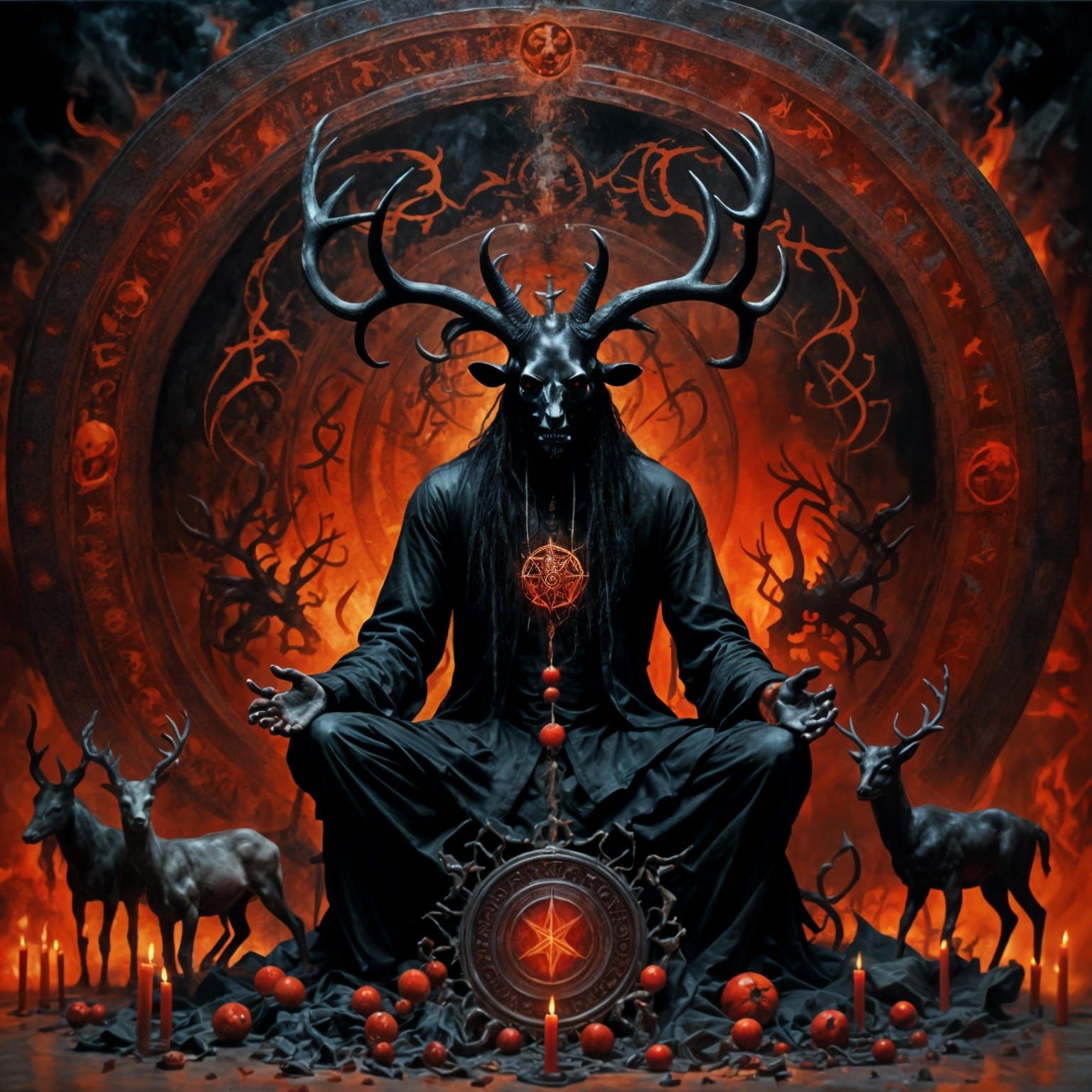 Demonic Black Man Meditating in Oil Painting Style