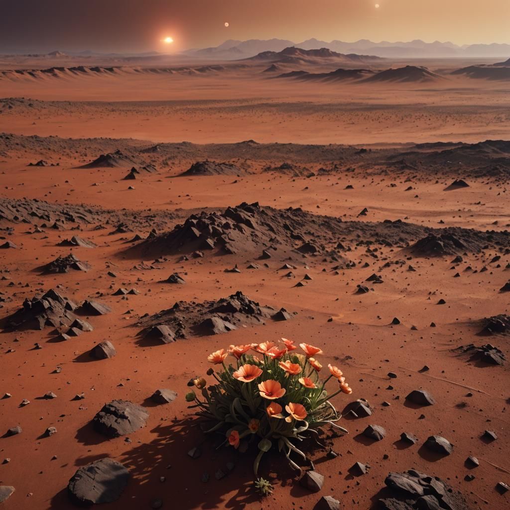 Martian Flower Blooms in Cosmic Landscape