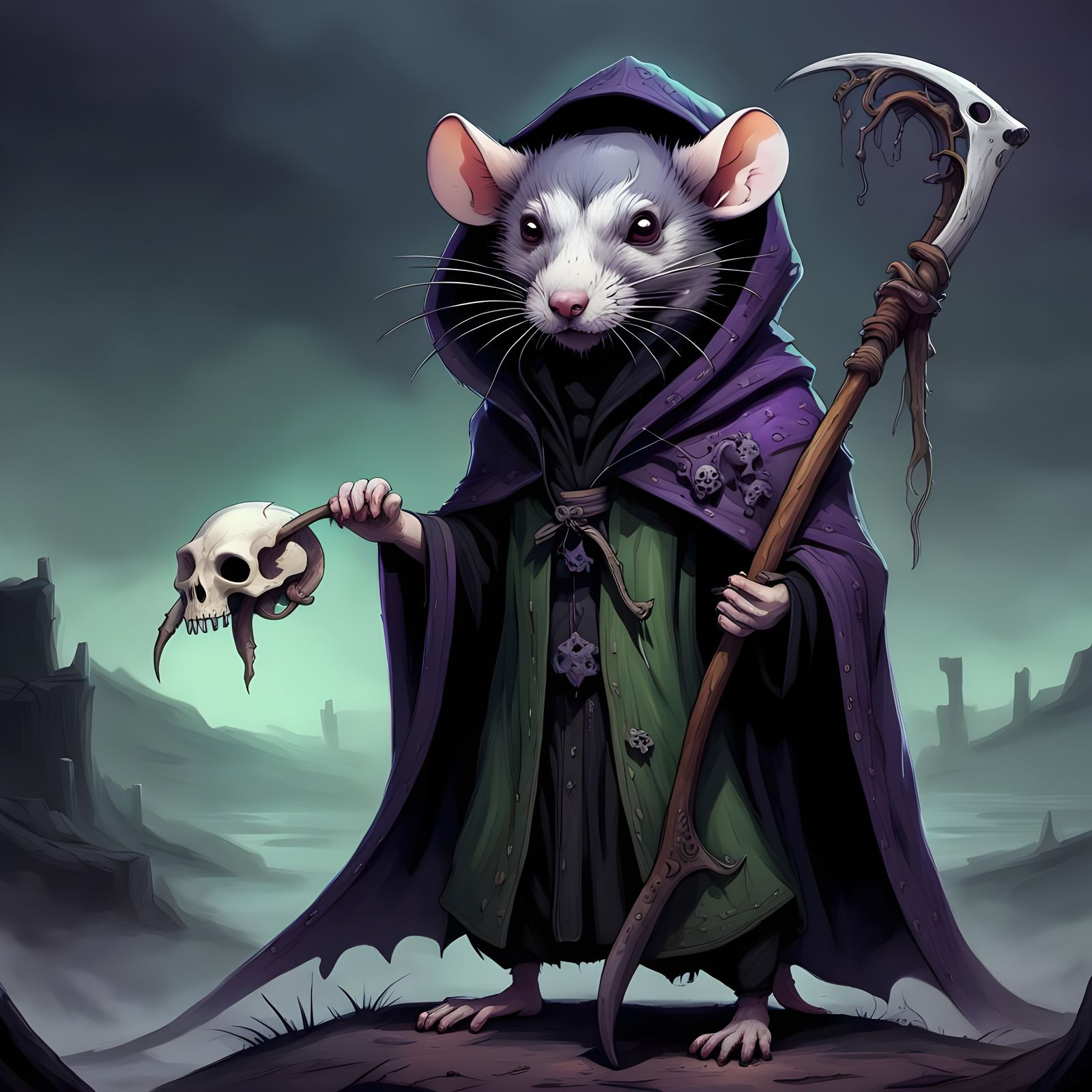 Cute Rat as Grim Reaper, Detailed Matte Painting