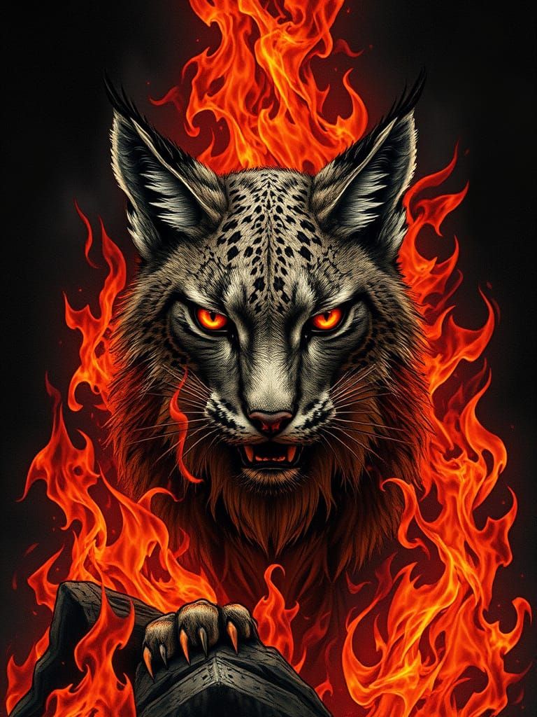 Flaming Lynx in Gothic Horror Style