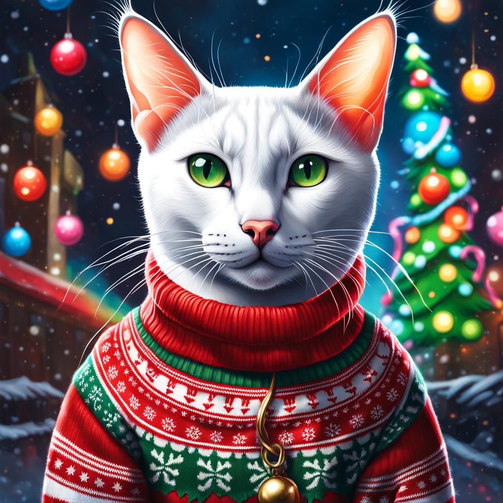 Oriental Cats in Christmas Sweaters: Hyperrealistic Graffiti...