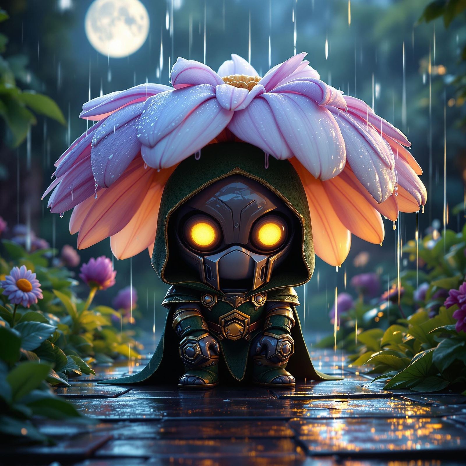 Chibi Dr. Doom Finds Refuge in a Vibrant Daisy