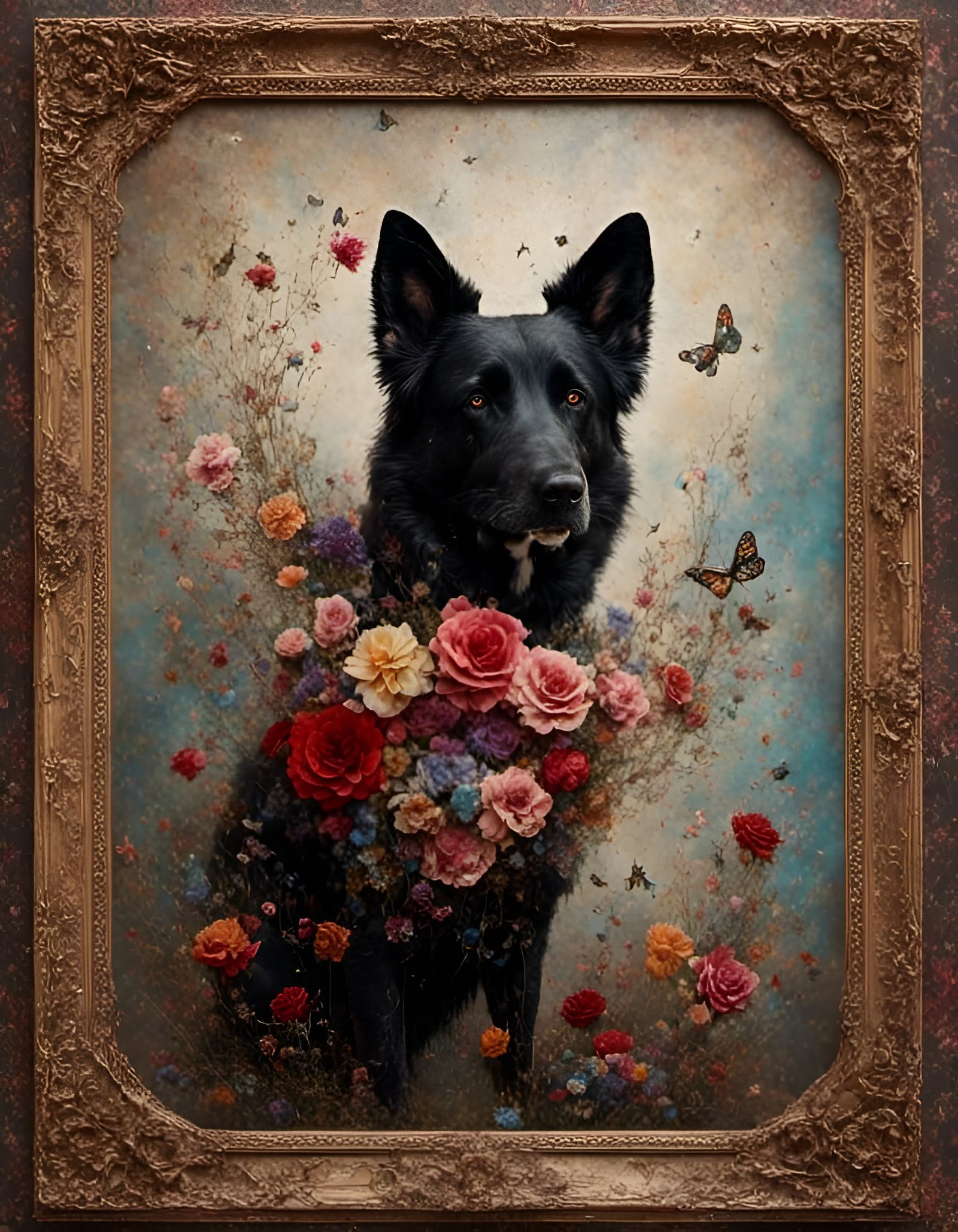Enchanting Dog Portrait with Floral Fantasy