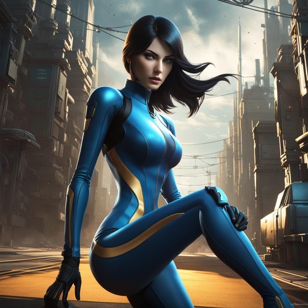 Futuristic Woman in Jumpsuit: Detailed Matte Painting
