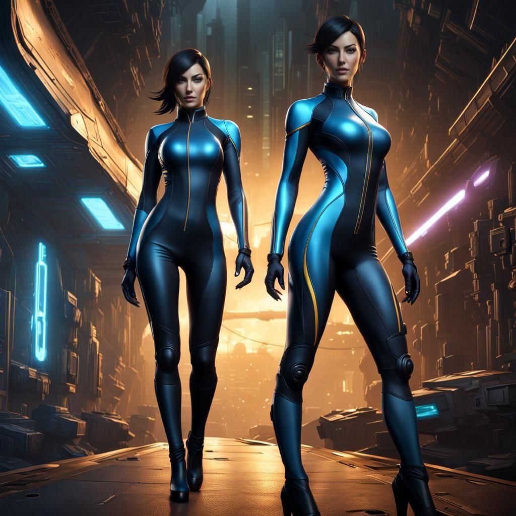 Futuristic Woman in Jumpsuit: Detailed Matte Painting