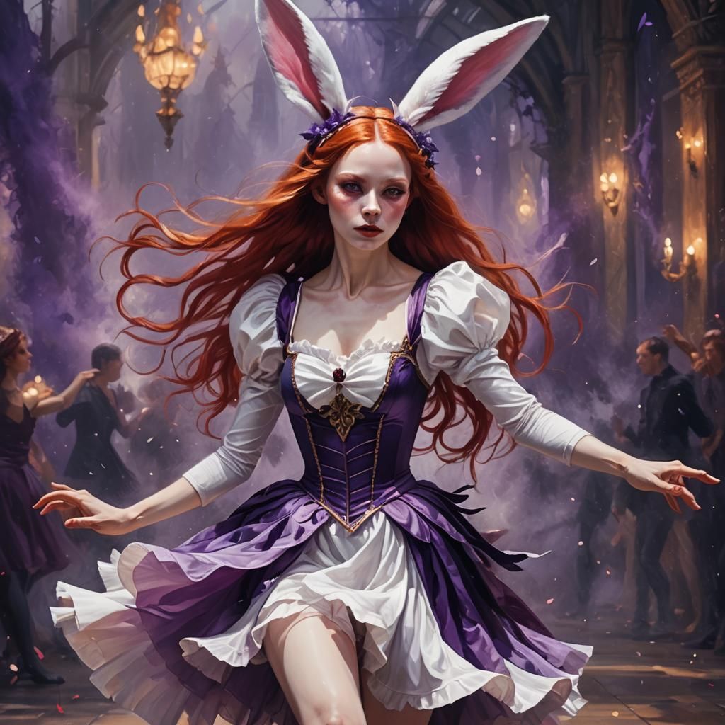 Crimson Dancer with Rabbit Ears in Dreamscape