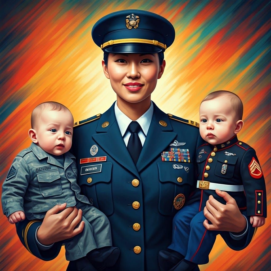 US Army Captain with Future Air Force and Marine Sons