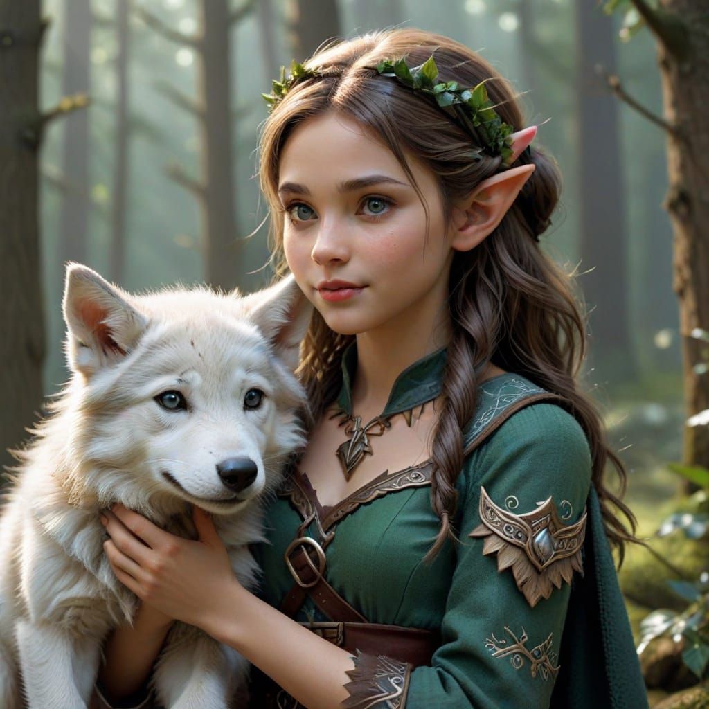 Elf and Wolf Pup: A Whimsical Bond