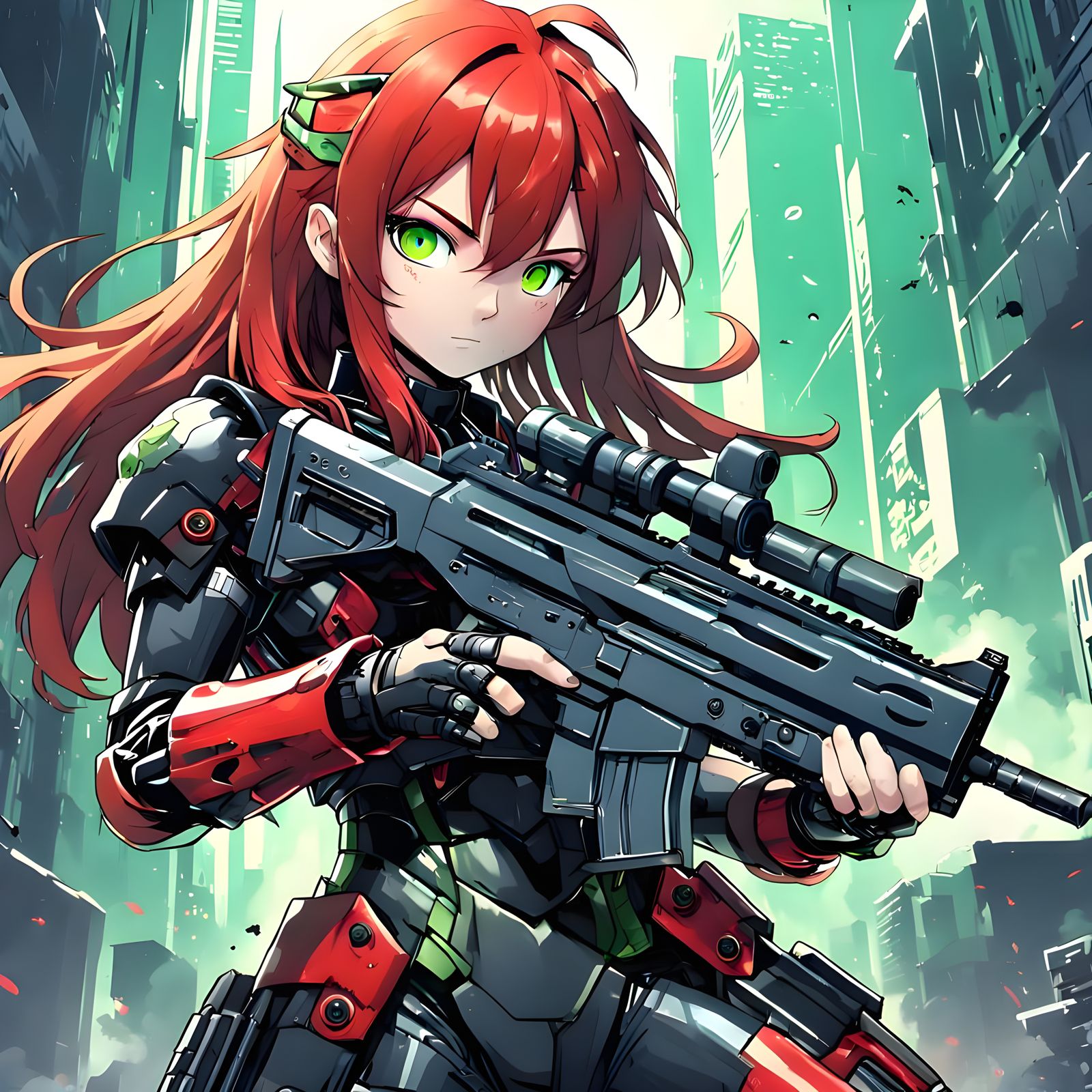 Gynoid Warrior in Bold Anime-Inspired Armor