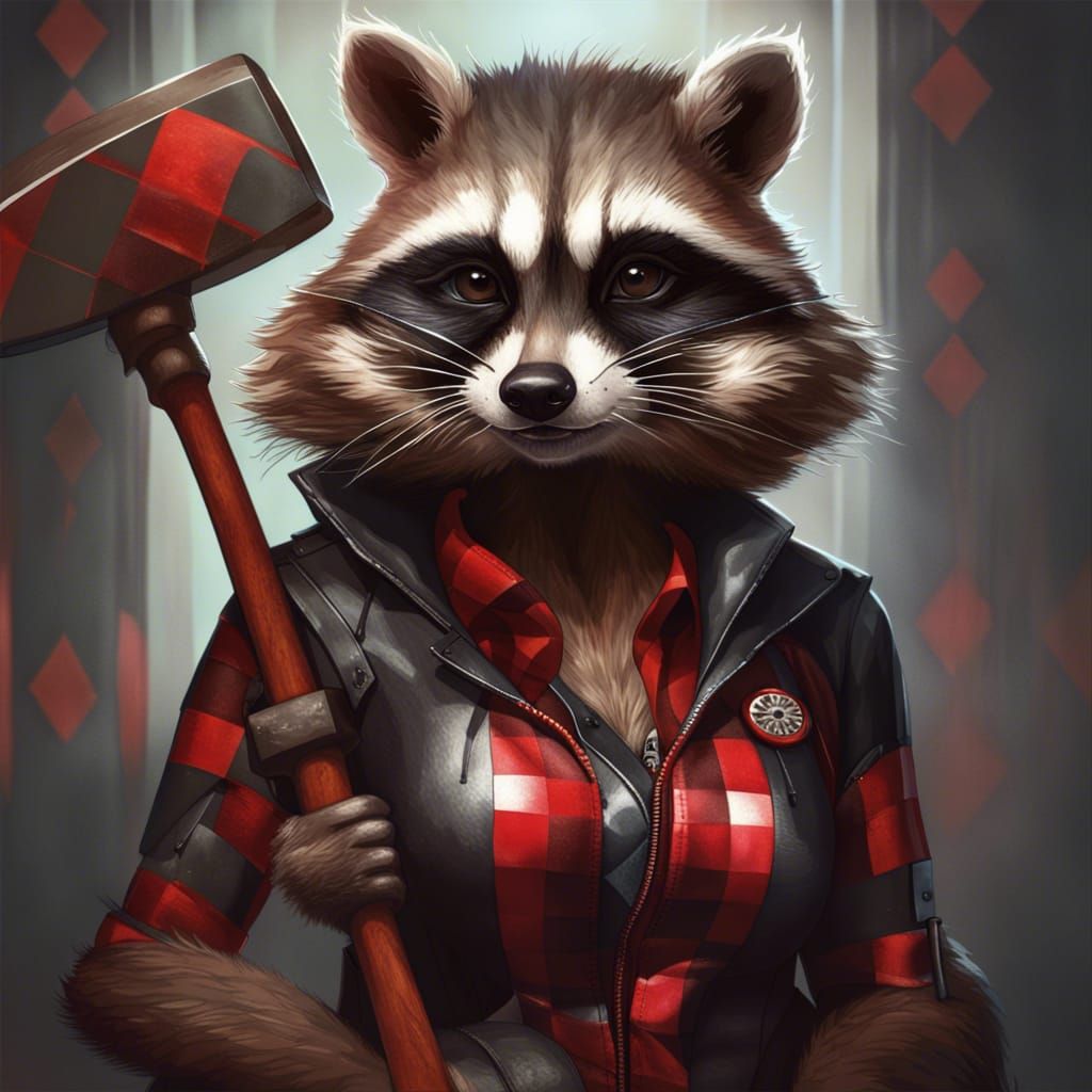 Raccoon as Comic Book Villain, Detailed Digital Art