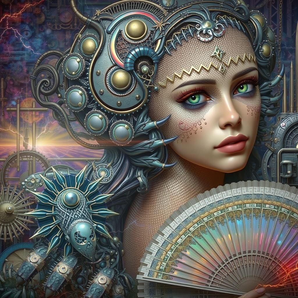 Retrofuturistic Workshop with Iridescent Details and Vibrant...