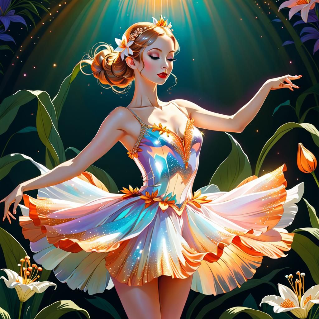 Fairy Ballerina Dancing on Lily Flower