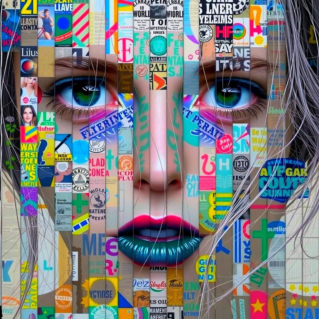 Vibrant Close-Up Portrait in Mixed Media