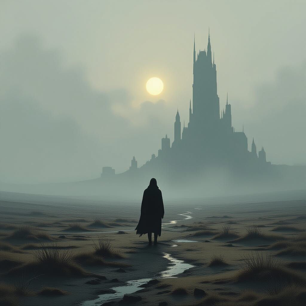 Desolate Figure in a Somber Landscape
