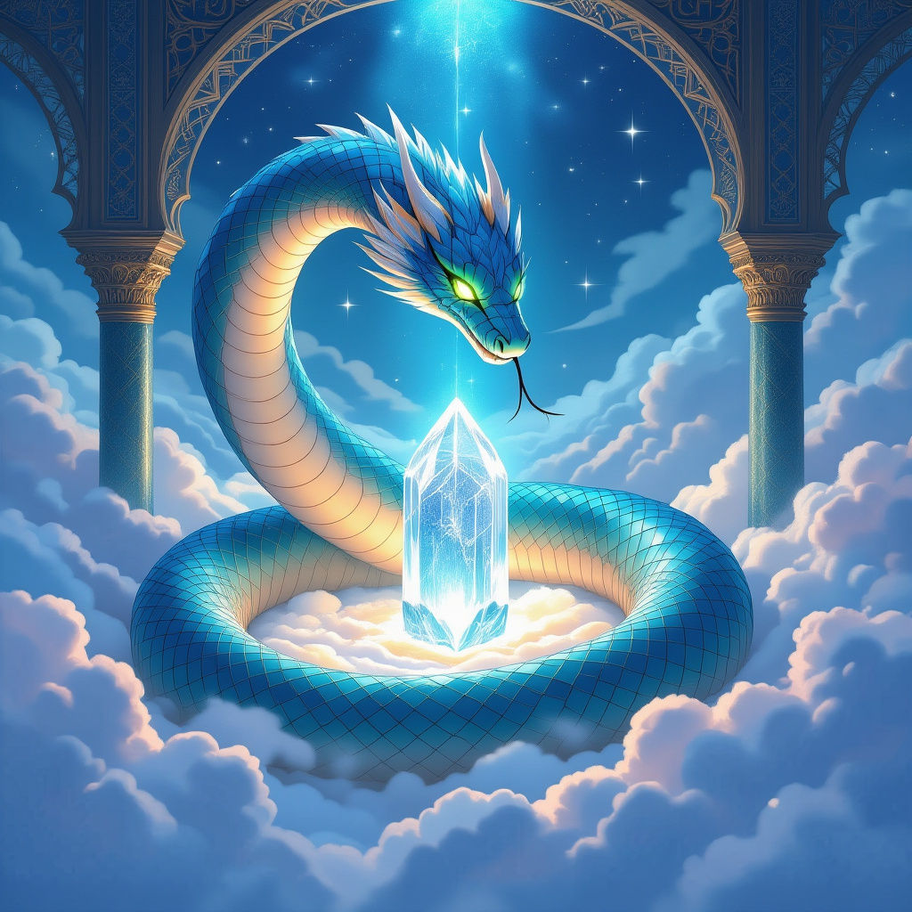 Ethereal Serpent Guarding Crystal Shrine: Anime Fantasy Art