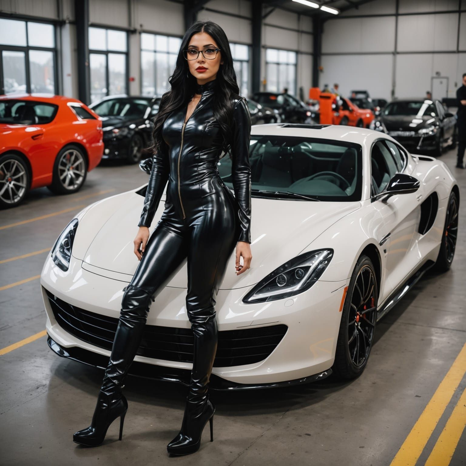 Sultry Woman in Cyberpunk Latex Attire