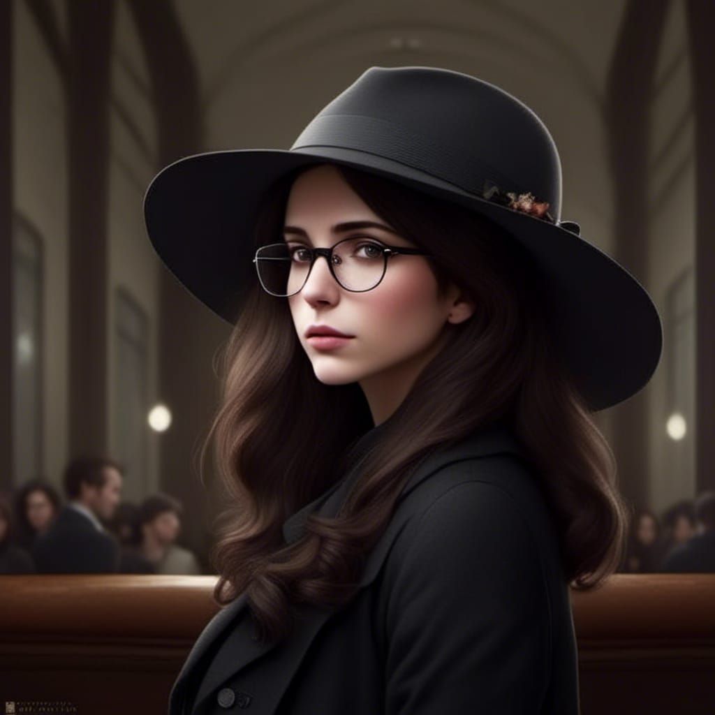 Woman in Fedora at Synagogue: Hyperrealistic Image