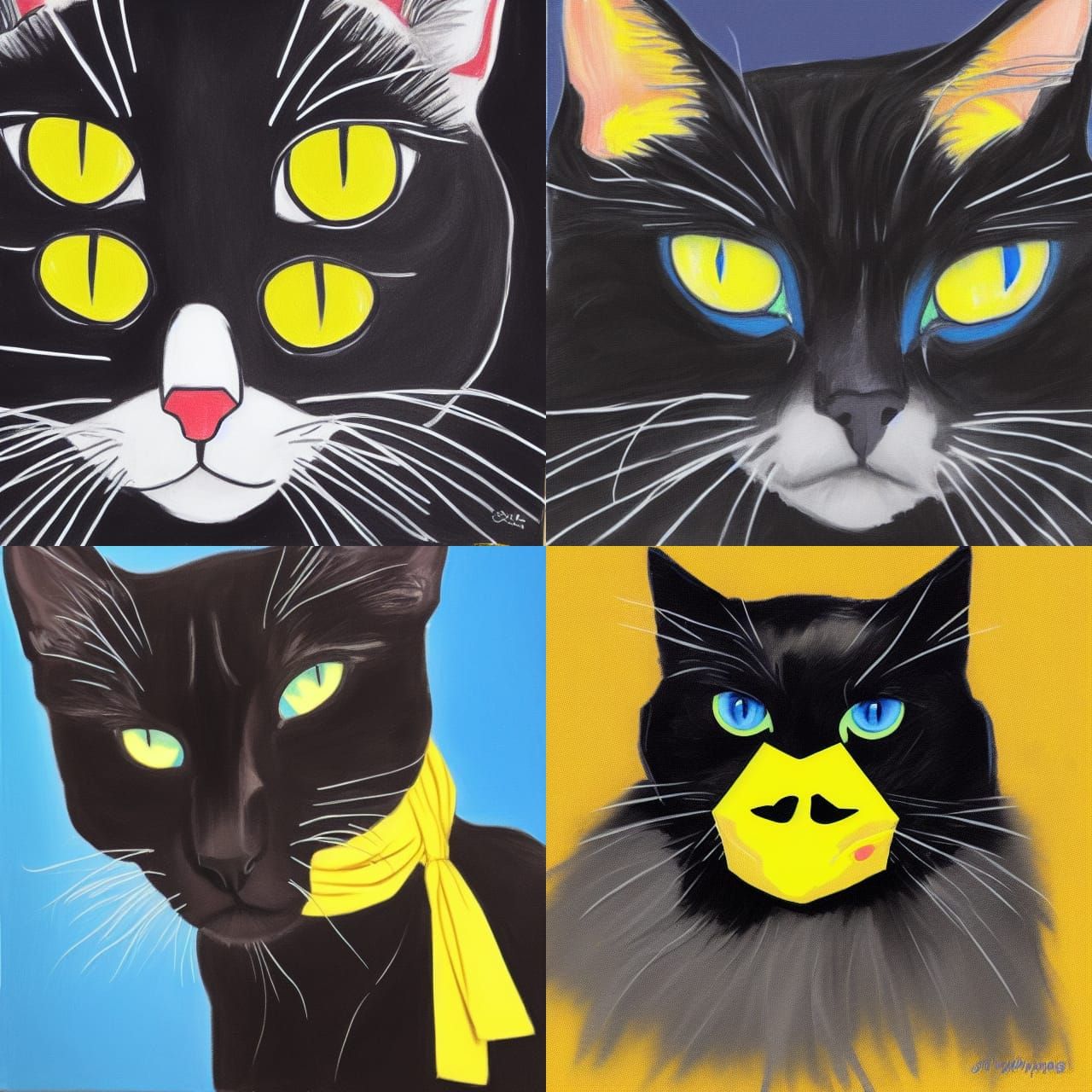 Stylized Black Cat with Blue Eyes and Bandana