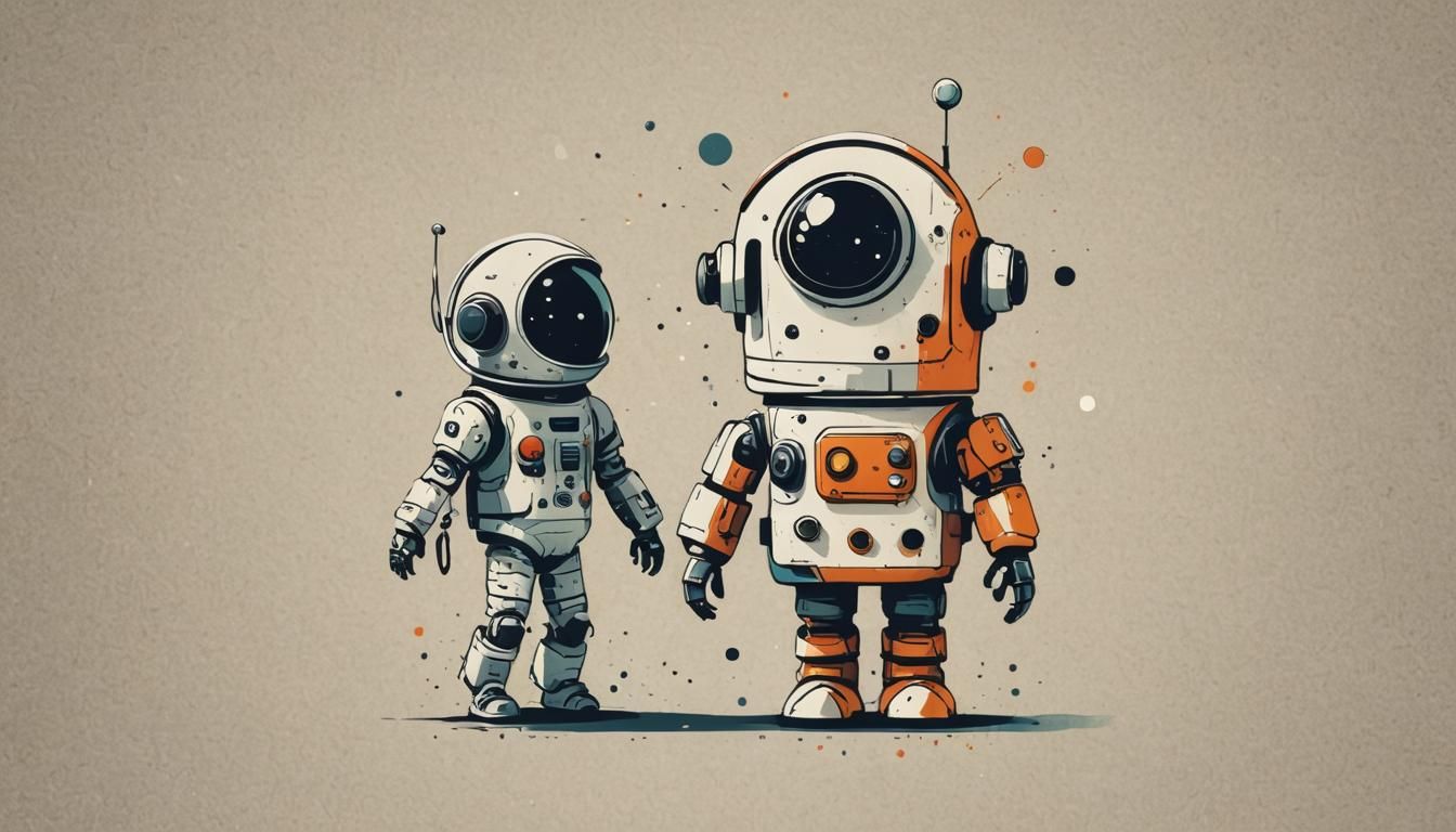 Adorable Robot Astronaut in Minimalist Style