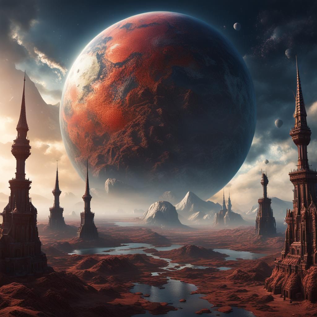 Detailed Matte Painting of Nibiru in Deep Color