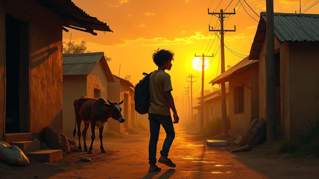 Hopeful Young Village Boy Embracing a Bright Future