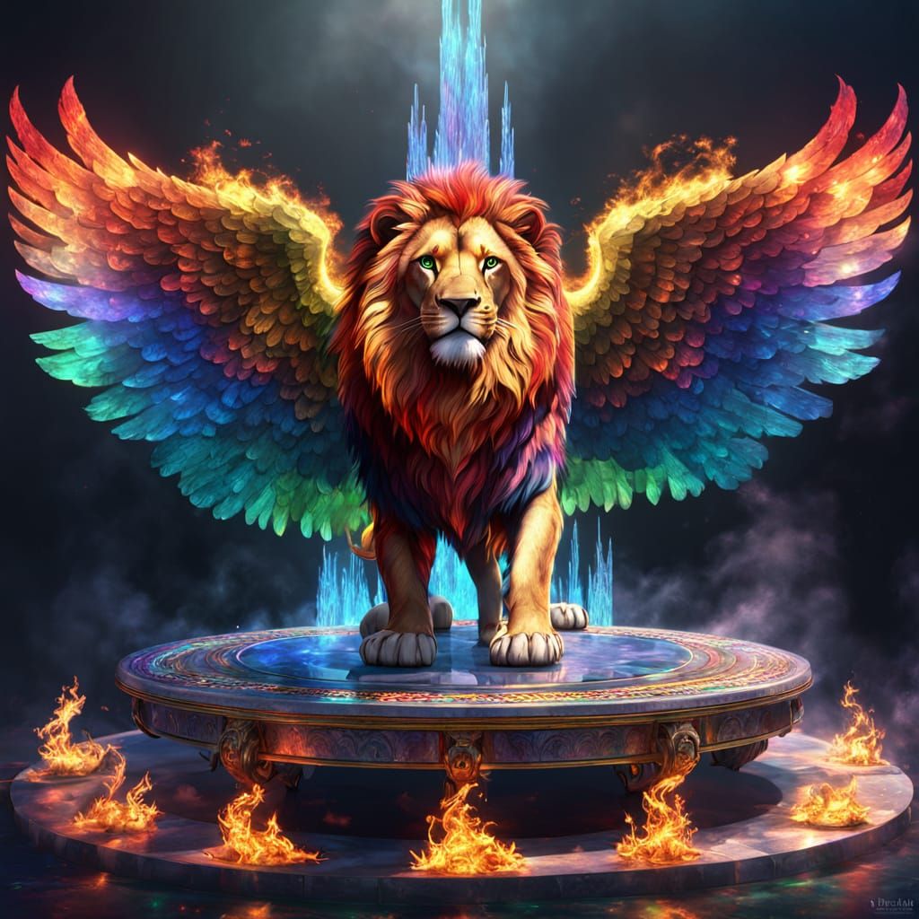 Ethereal Lion of Crystal and Flame