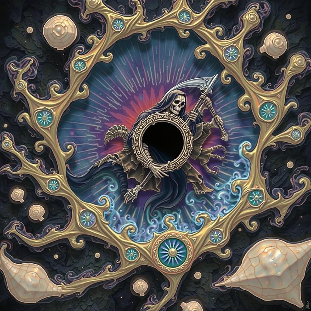 Grim Reaper Rides a Smoke Dragon in Cyberpunk Cave