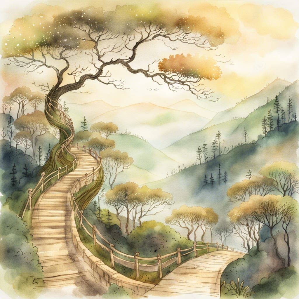 Enchanting Forest Path in Dreamlike Watercolor Style