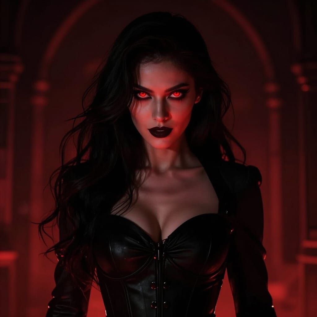 Dark Fantasy Woman With Crimson Eyes