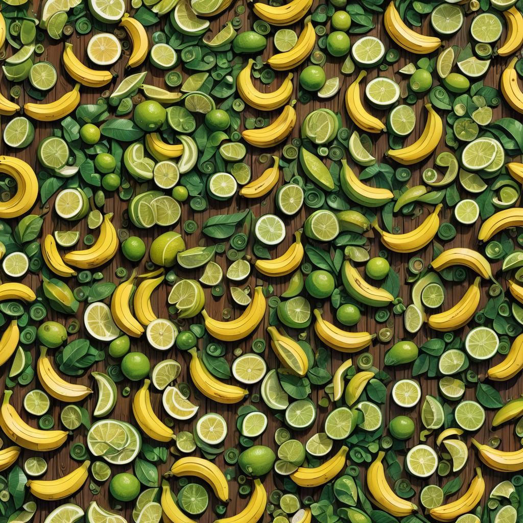 Mosaic Bananas and Limes in Photorealistic Style