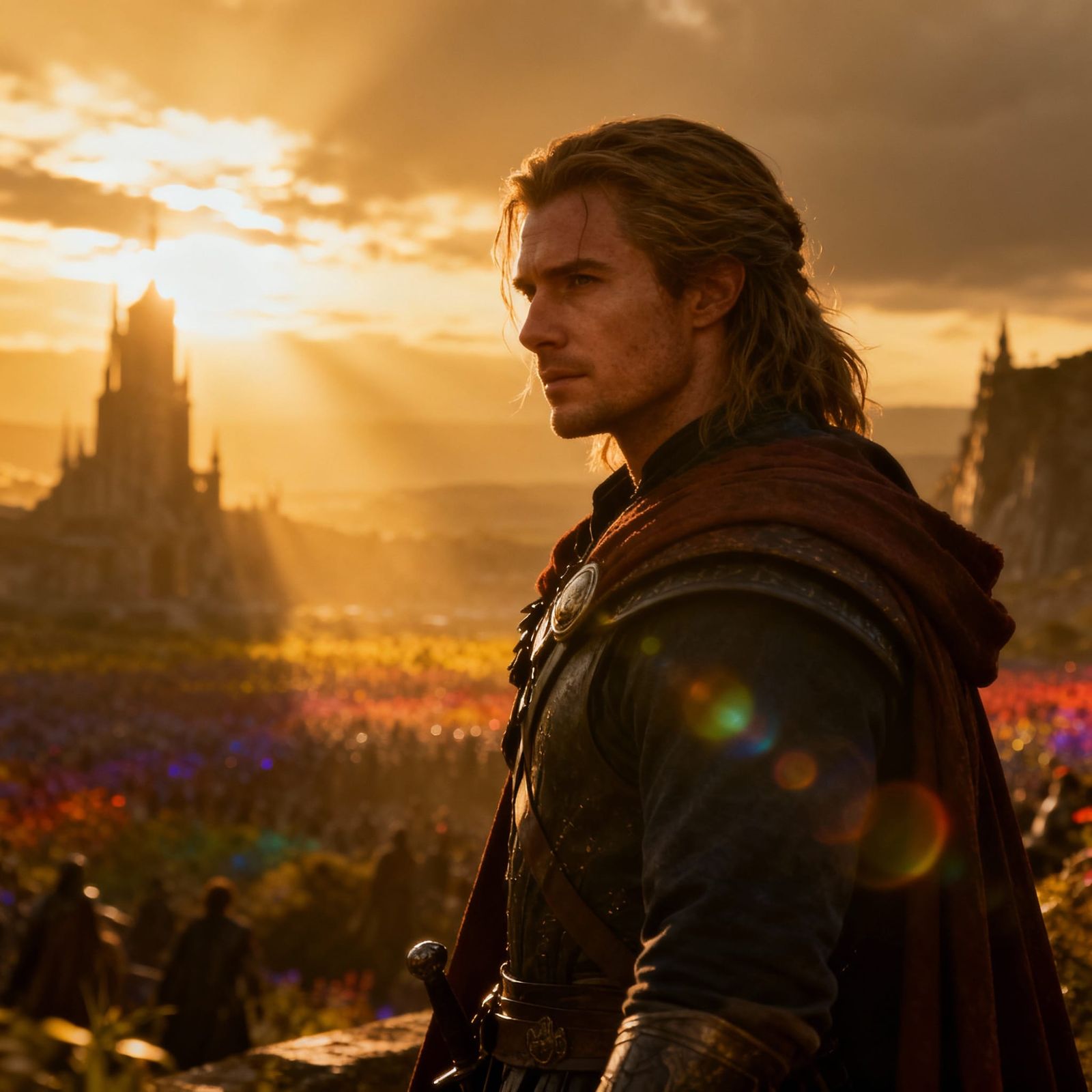 Epic Cinematic Scene with Golden Hour Lighting