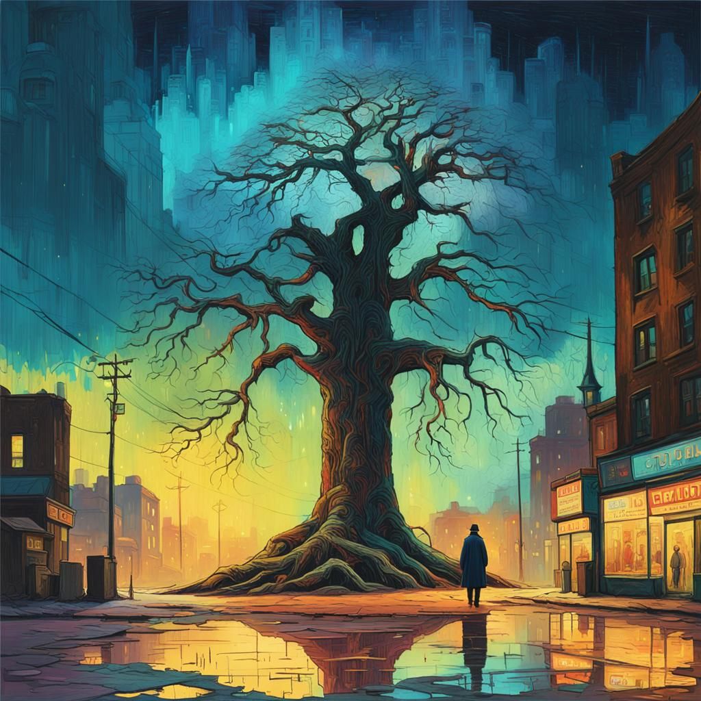 Dystopian Dreamscape in Hypermodern Post-Impressionism