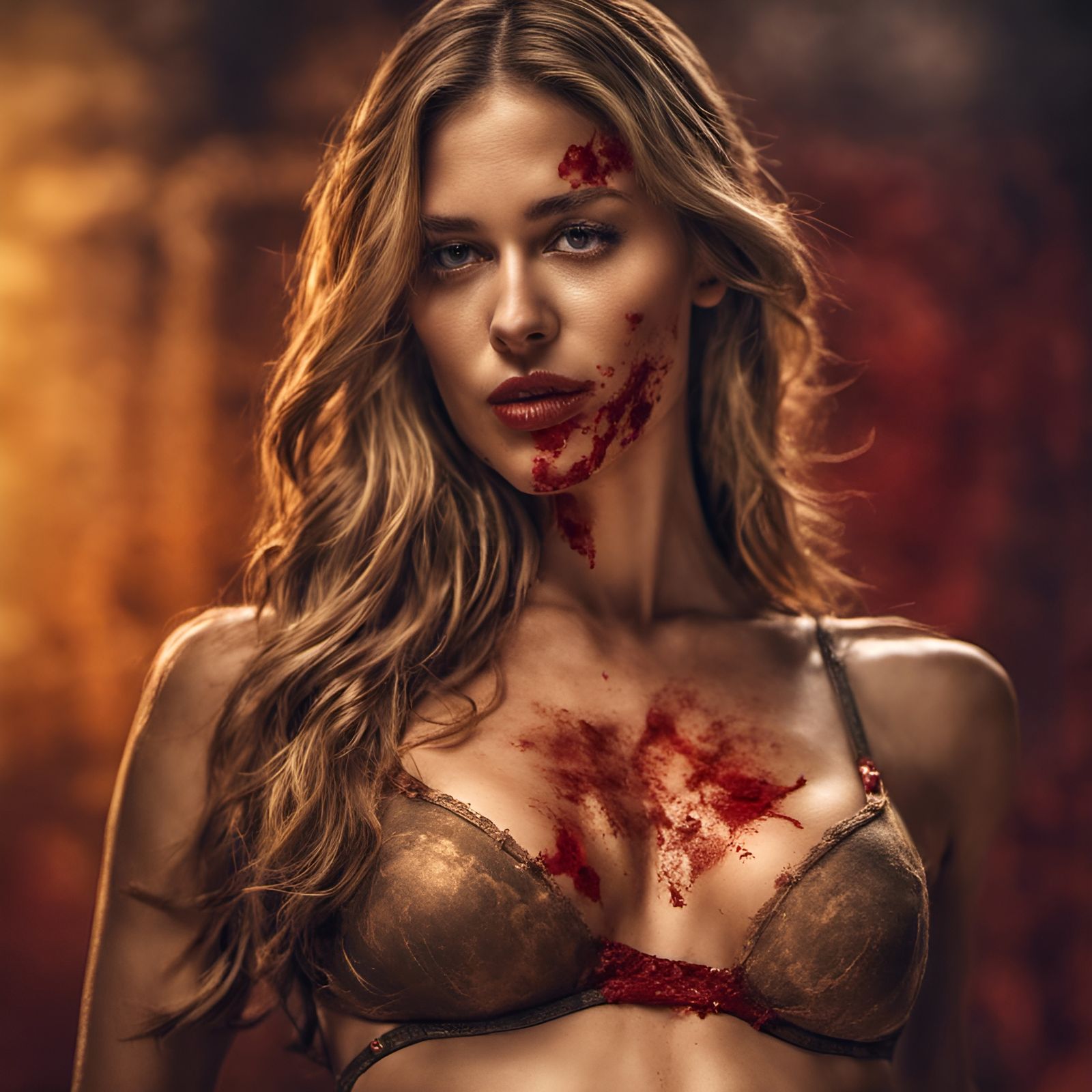 Elegant Golden Woman: Hyperrealistic Portrait in Blood