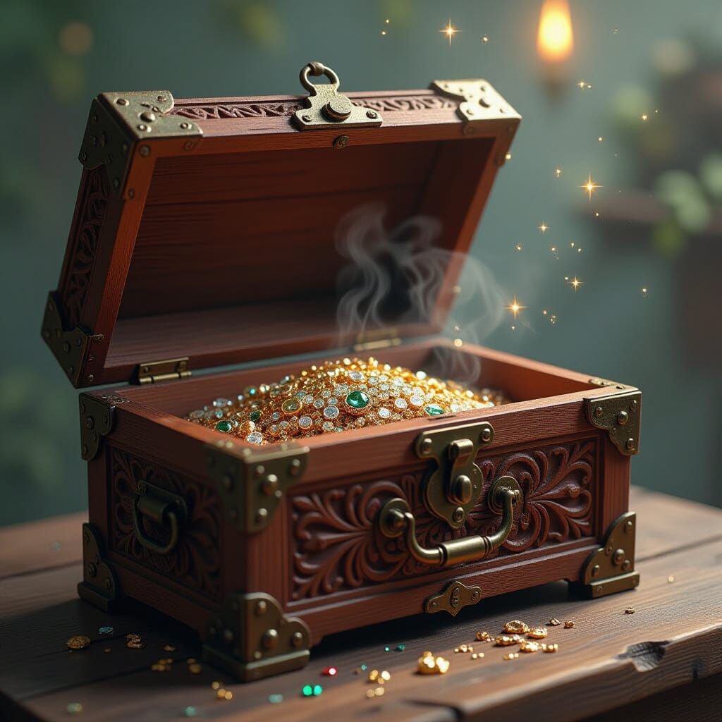 Vintage Treasure Chest in Ornate Wooden Box