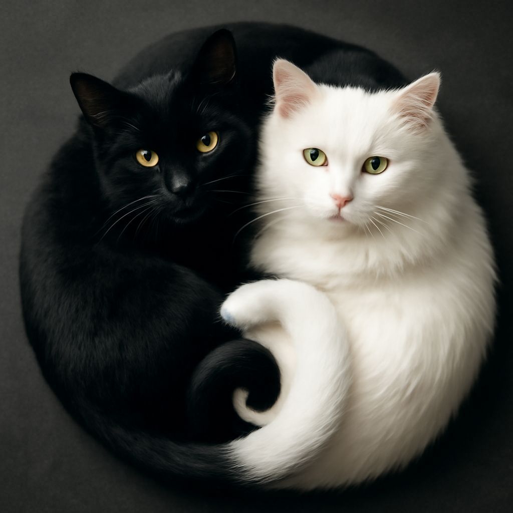Furry Yin and Yang Felines Entwined in Harmony