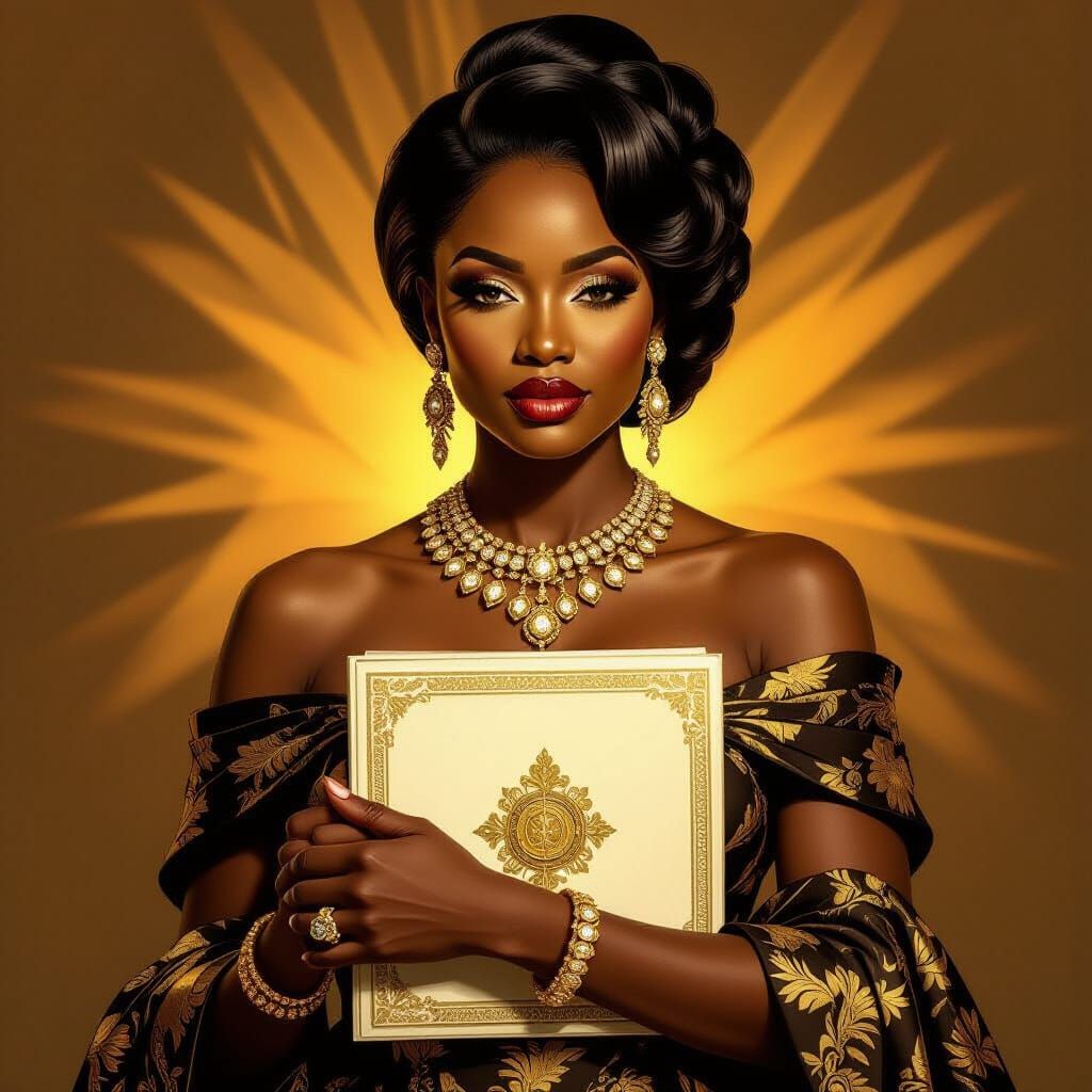 Glamorous Nigerian Billionaire Woman Clutching Will, Rembran...