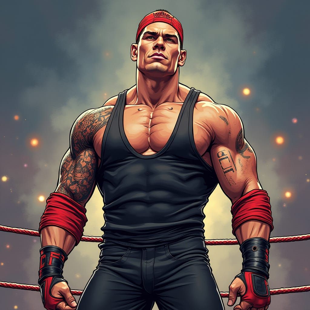 Wrestling Superhero in Comic Book Art Style