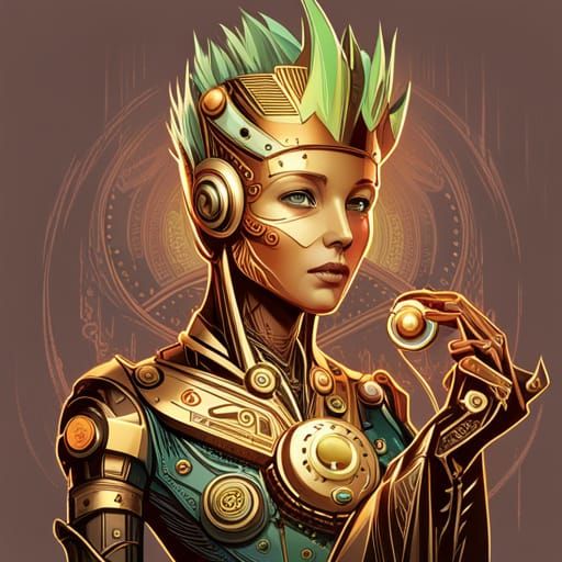 Steampunk Cybernetic Groot with Luminous Details