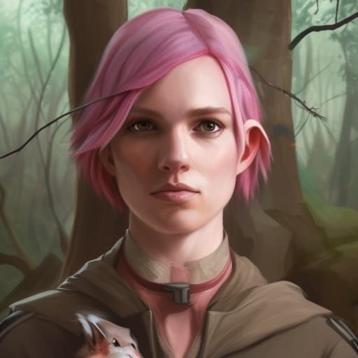 Elven Ranger and Fox in Lush Forest