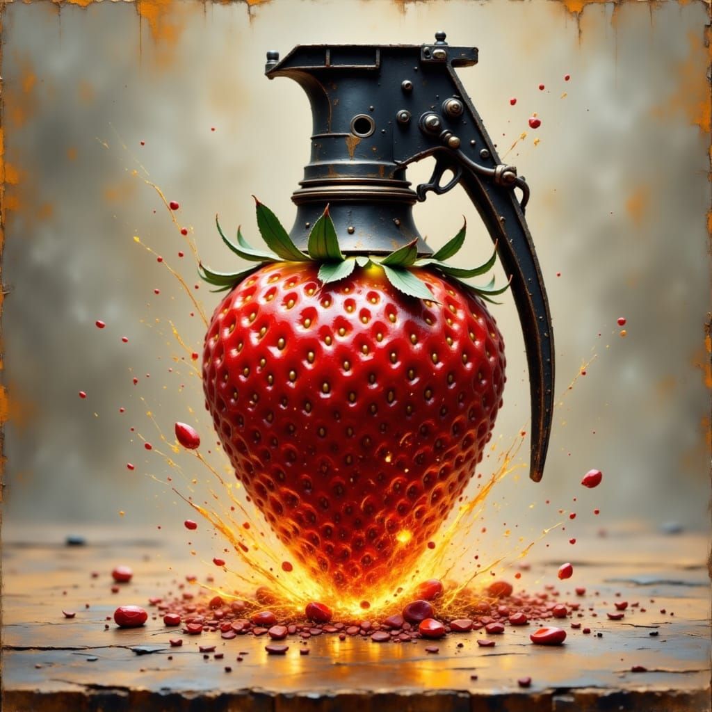 Strawberry Grenade Explosion in a Digital Art Style