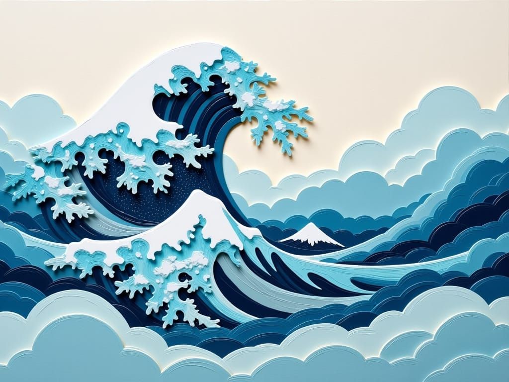 Surreal Japanese Wave in Minimalist Style
